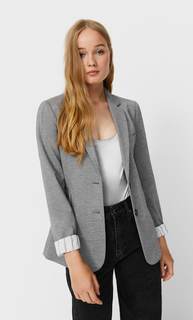 Stradivarius Базовый Трикотажный Пиджак Пестро-Серый Xl
