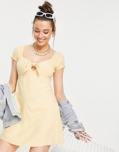 Желтое платье в клетку с пышными рукавами и оборками по краю Hollister-Розовый цвет