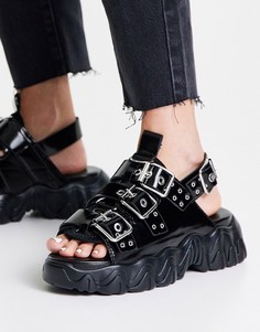Черные сандалии на толстой подошве с отделкой фурнитурой ASOS DESIGN Furrow-Черный цвет