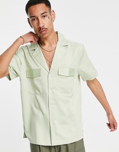 Атласная рубашка мятного цвета с отложным воротником и матовым эффектом ASOS DESIGN-Зеленый цвет