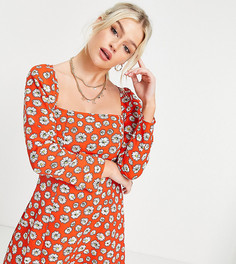 Приталенное платье мини с квадратным вырезом и принтом маргариток ASOS DESIGN Petite-Multi