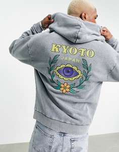 Черный выбеленный oversized-худи с принтом на спине ASOS DESIGN-Черный цвет