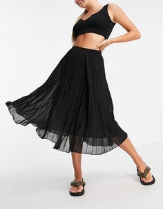 Черная плиссированная юбка миди ASOS DESIGN-Черный цвет