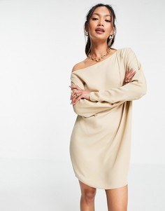 Свободное платье мини с открытыми плечами цвета шампанского ASOS DESIGN-Черный цвет