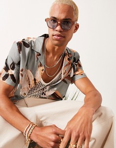 Коричневые круглые солнцезащитные очки с голубыми стеклами ASOS DESIGN-Коричневый цвет