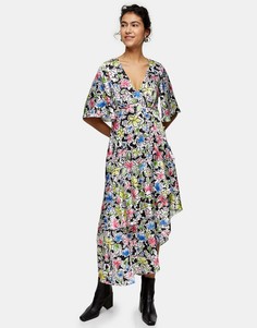 Платье миди с цветочным принтом и запахом Topshop-Многоцветный