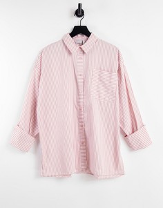 Хлопковая oversized-рубашка в розовую и белую полоску с длинными рукавами в винтажном стиле ASOS DESIGN-Multi