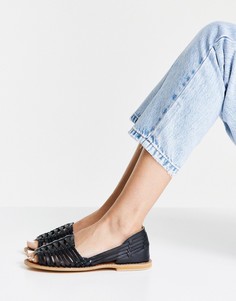 Черные плетеные кожаные сандалии ASOS DESIGN Florentine-Черный цвет