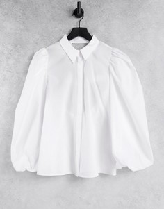Белая рубашка с объемными рукавами и открытой спинкой с резинкой ASOS DESIGN-Белый
