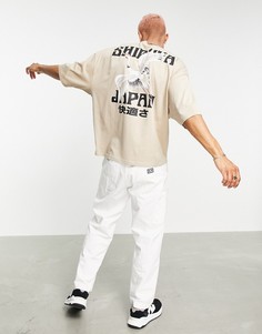 Светло-бежевая oversized-футболка с принтом на спине ASOS DESIGN-Светло-бежевый цвет