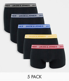 Набор из 5 черных боксеров-брифов с контрастным поясом Jack & Jones-Черный цвет