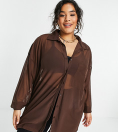 Коричневая сетчатая рубашка в стиле oversized на пуговицах ASOS DESIGN Curve-Коричневый цвет