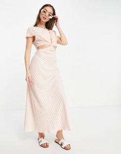 Оранжевое платье миди в мелкую клетку с вырезом ASOS DESIGN-Multi