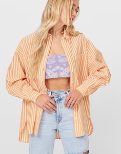 Оранжевая рубашка в стиле oversized в полоску Stradivarius-Оранжевый цвет