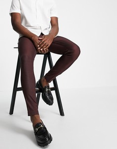 Бордовые облегающие строгие брюки в мелкую крапинку ASOS DESIGN-Красный