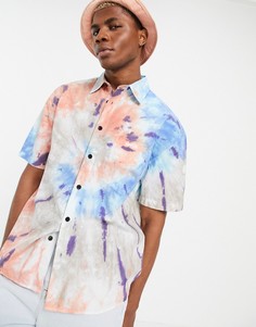 Oversized-рубашка в стиле 90-х с принтом тай-дай синего и розового цвета ASOS DESIGN-Голубой