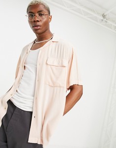 Розовая рубашка из жатой вискозы с отложным воротником и карманами ASOS DESIGN-Розовый цвет