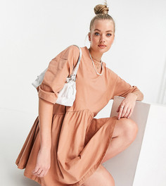 Oversized-платье мини с присборенной юбкой и заниженной талией цвета пробки ASOS DESIGN Tall-Коричневый цвет