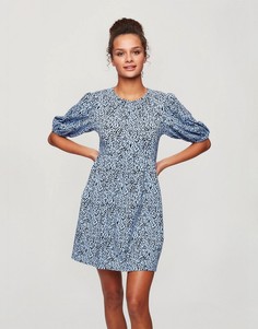Голубое платье с присборенной юбкой и принтом Miss Selfridge-Голубой
