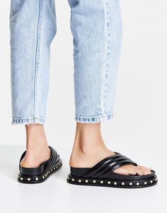 Черные кожаные сандалии с перемычкой между пальцами ASOS DESING Furnish-Черный цвет