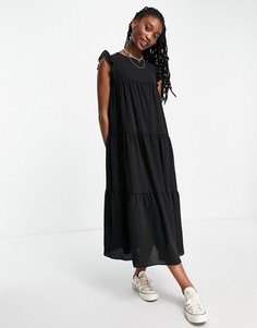 Черное ярусное платье миди с оборками без рукавов ASOS DESIGN-Черный цвет
