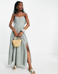 Хлопковое платье макси цвета хаки ASOS DESIGN-Зеленый цвет