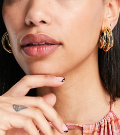 Позолоченные серьги-кольца 14 карат в три ряда ASOS DESIGN-Золотистый