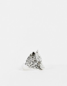 Серебристое кольцо с изображением волка ASOS DESIGN-Серебристый
