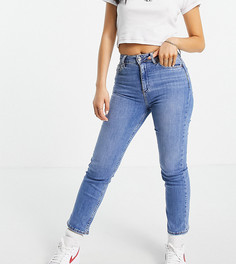 Выбеленные джинсы-сигареты с завышенной талией ASOS DESIGN Petite-Голубой