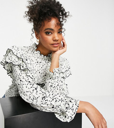 Кремовая блузка с вышивкой и оборками Miss Selfridge-Белый