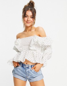 Белый присборенный топ из ткани добби с квадратным вырезом оборками ASOS DESIGN-Многоцветный