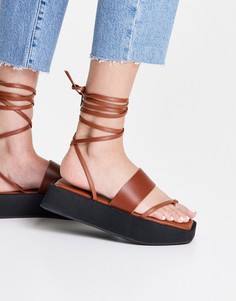 Массивные сандалии с ремешками из натуральной кожи коричневого цвета Topshop-Коричневый цвет