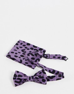 Комплект из галстука-бабочки и платка для нагрудного кармана сиреневого цвета с леопардовым принтом Devils Advocate-Фиолетовый цвет