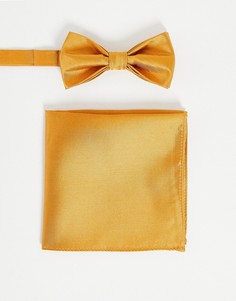 Однотонные галстук-бабочка и платок для нагрудного кармана Devils Advocate Wedding-Золотистый