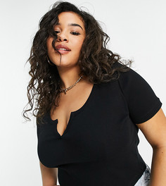 Черный облегающий топ с разрезом на горловине ASOS DESIGN Curve-Черный цвет