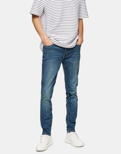Выбеленные джинсы зауженного кроя из органического хлопка Topman-Голубой
