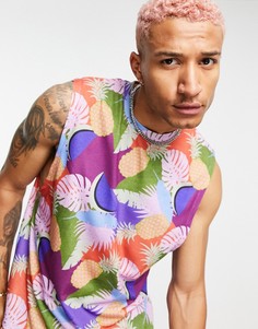 Свободная майка от комплекта со сплошным принтом ананасов ASOS DESIGN-Multi