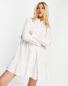 Белое хлопковое свободное платье-рубашка мини с баской ASOS DESIGN-Белый