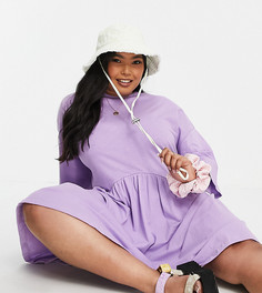 Сиреневое платье мини в стиле oversized с присборенной юбкой и заниженной талией ASOS DESIGN Curve-Фиолетовый цвет