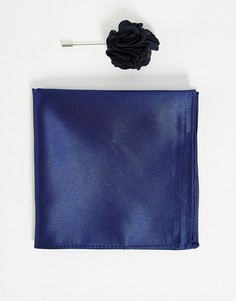 Булавка на лацкан пиджака с цветком и платок-паше Gianni Feraud-Темно-синий