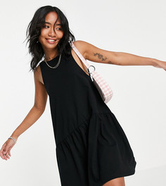 Черное свободное платье без рукавов с V-образным вырезом на спинке ASOS DESIGN Petite-Черный цвет