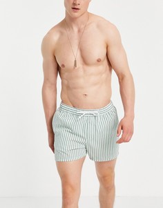 Зеленые короткие шорты для плавания из ткани сирсакер в полоску ASOS DESIGN-Multi