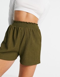 Фактурные шорты с присборенным поясом оливкового цвета ASOS DESIGN-Зеленый цвет