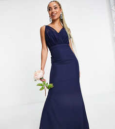 Бледно-синее платье-бандо с отделкой из органзы Missguided Bridesmaid-Темно-синий