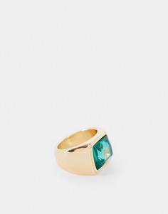Золотистое кольцо с зеленым камнем ASOS DESIGN-Золотистый