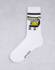 Спортивные носки с принтом раскачивающегося Губки Боба ASOS DESIGN-Белый