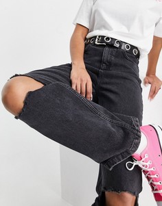 Выбеленные черные свободные джинсы с рваной отделкой Topshop-Черный