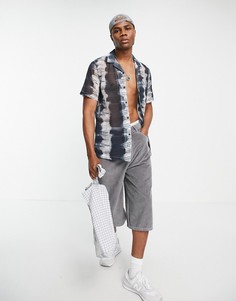 Серо-черная рубашка классического кроя с отложным воротником и принтом тай-дай ASOS DESIGN-Серый