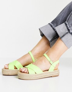 Лаймовые сандалии на плоской платформе Glamorous-Зеленый цвет
