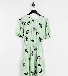 Зеленое платье мини с цветочным темным принтом Influence tall-Multi